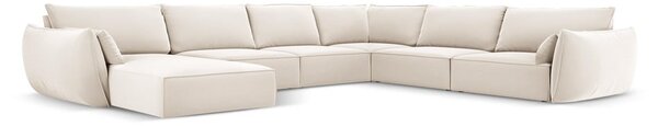 Bež žametna kotna sedežna garnitura v obliki črke "U" (levi kot) Vanda – Mazzini Sofas