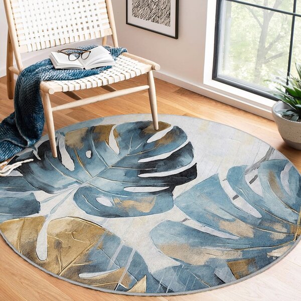 Modra pralna okrogla preproga ø 80 cm Golden Leaves – Mila Home