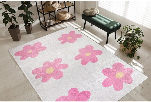 Rožnata/slonokoščena pralna otroška preproga 80x150 cm Cute Flowers Pink – Vitaus