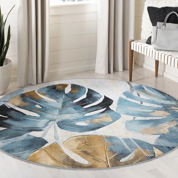 Modra pralna okrogla preproga ø 80 cm Golden Leaves – Mila Home