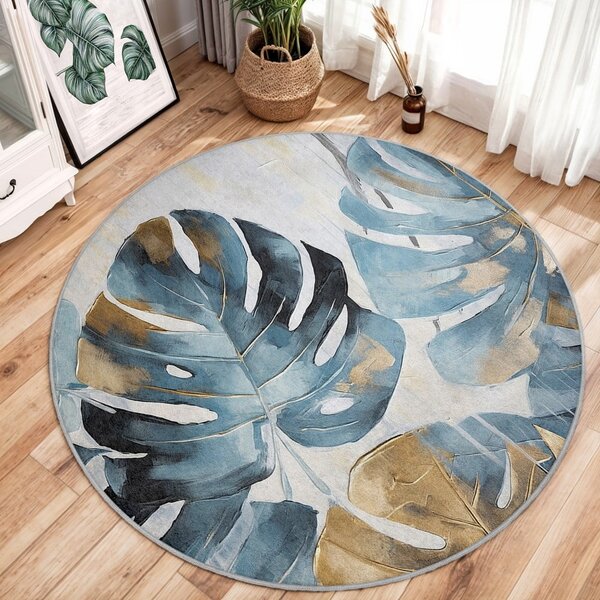 Modra pralna okrogla preproga ø 80 cm Golden Leaves – Mila Home