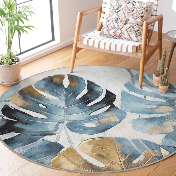 Modra pralna okrogla preproga ø 80 cm Golden Leaves – Mila Home