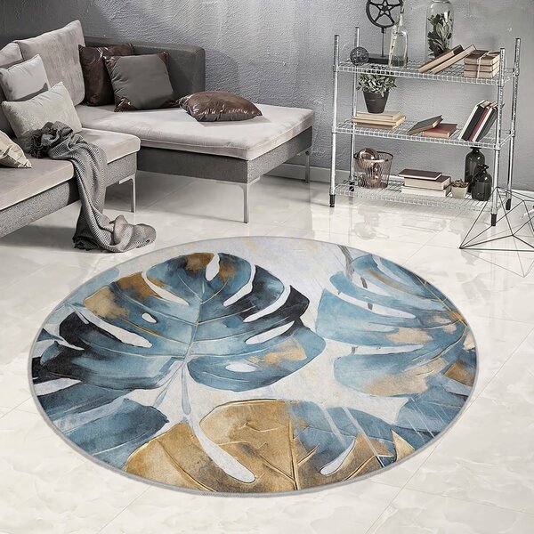 Modra pralna okrogla preproga ø 80 cm Golden Leaves – Mila Home