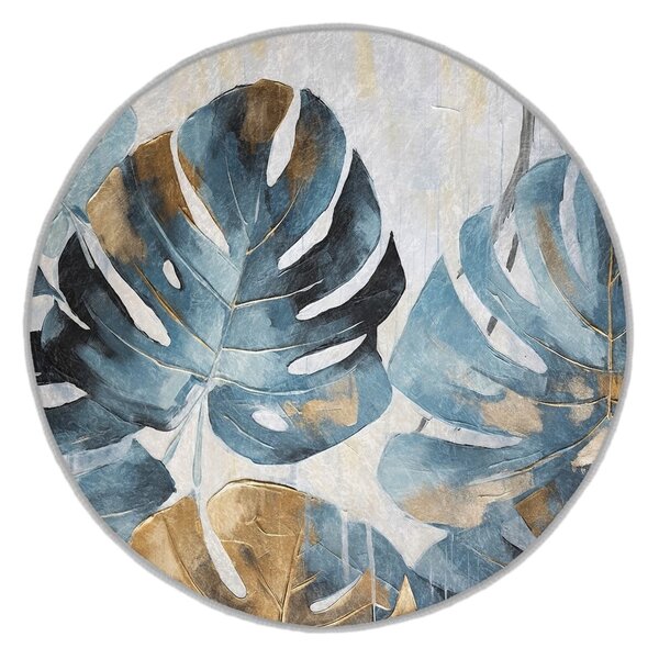 Modra pralna okrogla preproga ø 80 cm Golden Leaves – Mila Home