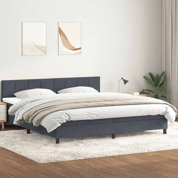 VidaXL Box spring postelja z vzmetnico temno siva 180x210 cm žamet