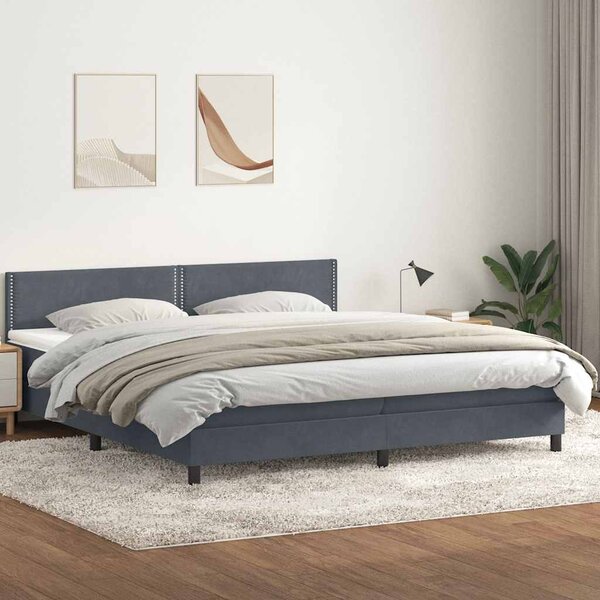 VidaXL Box spring postelja z vzmetnico temno siva 180x210 cm žamet