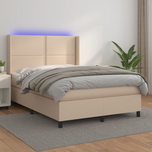 VidaXL Box spring postelja z vzmetnico LED kapučino 140x190 cm