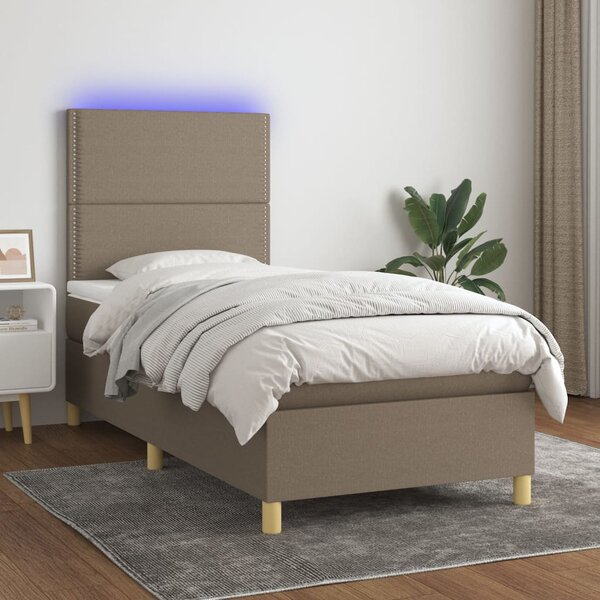 VidaXL Box spring postelja z vzmetnico LED taupe 80x200 cm blago