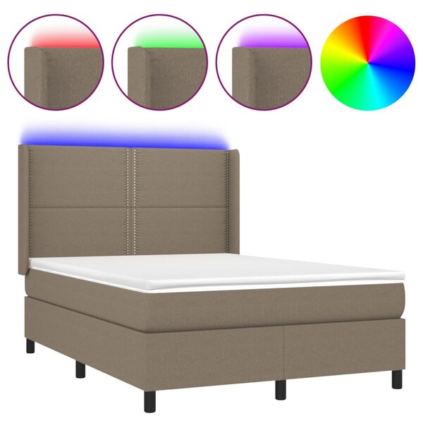 VidaXL Box spring postelja z vzmetnico LED taupe 140x190 cm blago