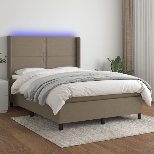 VidaXL Box spring postelja z vzmetnico LED taupe 140x190 cm blago