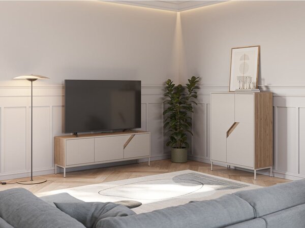 Kremno bela/naravna komoda v hrastovem dekorju 150x55x35 cm Lilou – Marckeric