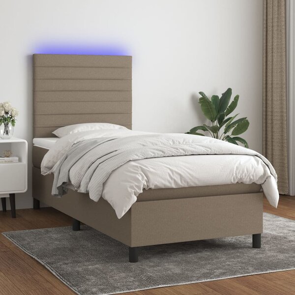 VidaXL Box spring postelja z vzmetnico LED taupe 80x200 cm blago