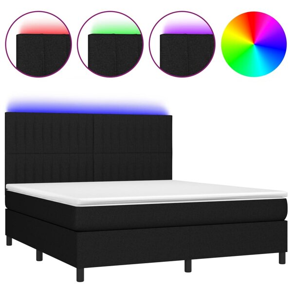 VidaXL Box spring postelja z vzmetnico LED črna 180x200 cm blago