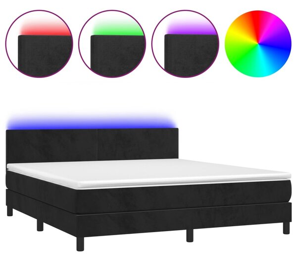 VidaXL Box spring postelja z vzmetnico LED črna 180x200 cm žamet