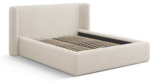 Kremno bela oblazinjena zakonska postelja s prostorom za shranjevanje z letvenim dnom 200x200 cm Jason – Windsor & Co Sofas