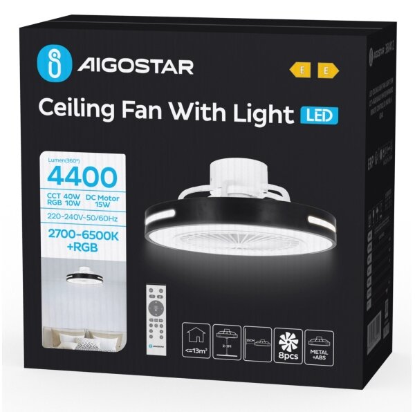 Aigostar - LED RGB Zatemnitveni stropni ventilator LED/40W/230V 2700-6500K + Daljinski upravljalnik