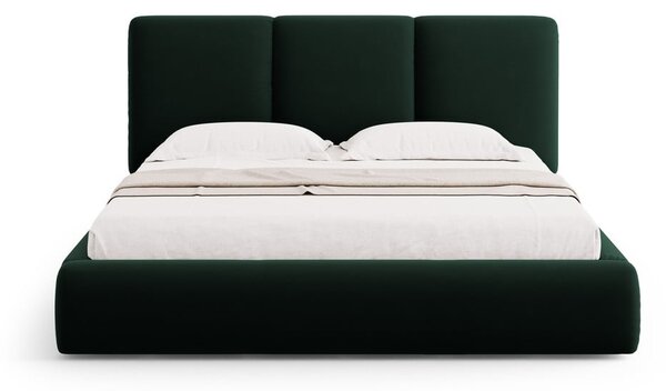 Temno zelena žametna oblazinjena zakonska postelja s prostorom za shranjevanje in z letvenim dnom 180x200 cm Brody – Mazzini Beds