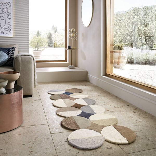 Sivo-bež ročno tkan volnen tekač 80x230 cm Mia Ellipse – Flair Rugs