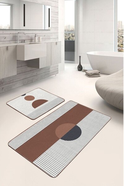 Bele/rjave kopalniške preproge v kompletu 2 ks 60x100 cm – Mila Home