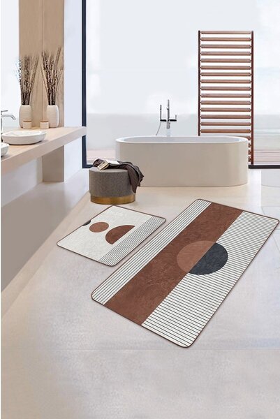 Bele/rjave kopalniške preproge v kompletu 2 ks 60x100 cm – Mila Home