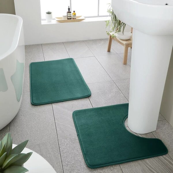 Zelene kopalniške preproge za WC iz spominske pene v kompletu 2 ks 50x80 cm Anti-Bacterial – Catherine Lansfield