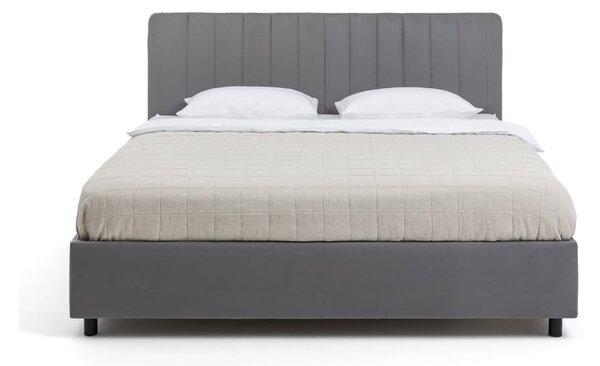 Siva oblazinjena zakonska postelja s prostorom za shranjevanje z vzmetnico in letvenim dnom 160x200 cm Myra Slim Line – Bonami Selection