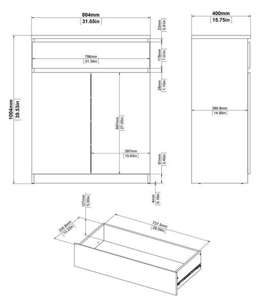 Komoda v hrastovem dekorju 80x100x40 cm Naia – Tvilum