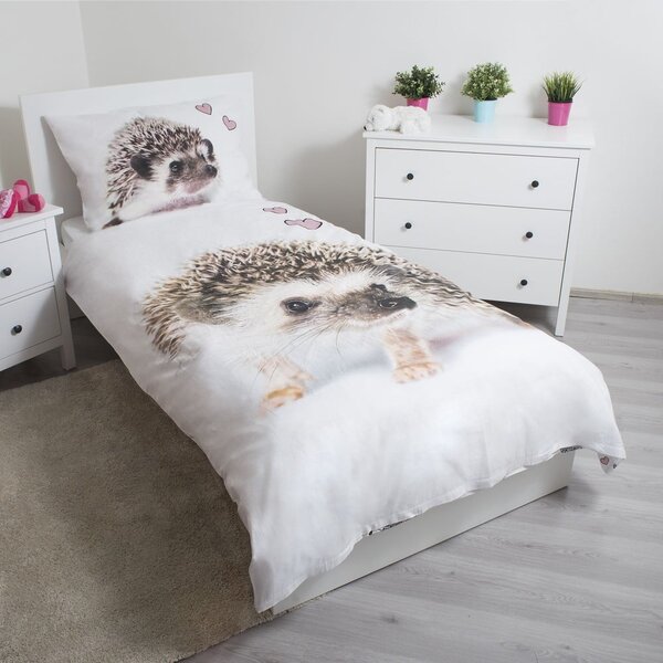Belo-rjava enojna bombažna otroška posteljnina 140x200 cm Hedgehog – Jerry Fabrics