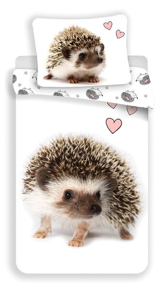 Belo-rjava enojna bombažna otroška posteljnina 140x200 cm Hedgehog – Jerry Fabrics