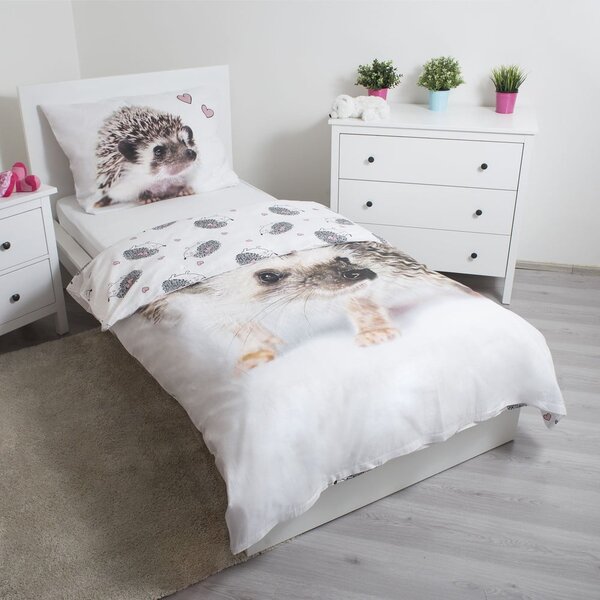 Belo-rjava enojna bombažna otroška posteljnina 140x200 cm Hedgehog – Jerry Fabrics