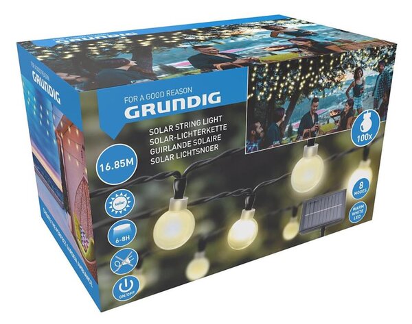 Grundig - LED Solarna veriga 100xLED/8 funkcij 16,85m topla bela