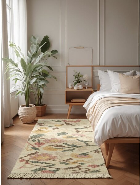 Kremno bel ročno tkan tekač iz jute 80x200 cm Roya Violette – Elle Decoration