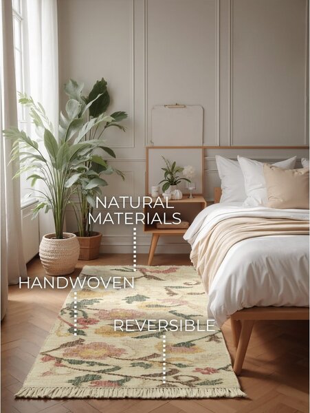 Kremno bel ročno tkan tekač iz jute 80x200 cm Roya Violette – Elle Decoration