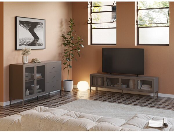 Siva kovinska TV omarica 160x50x35 cm Fayna – Marckeric