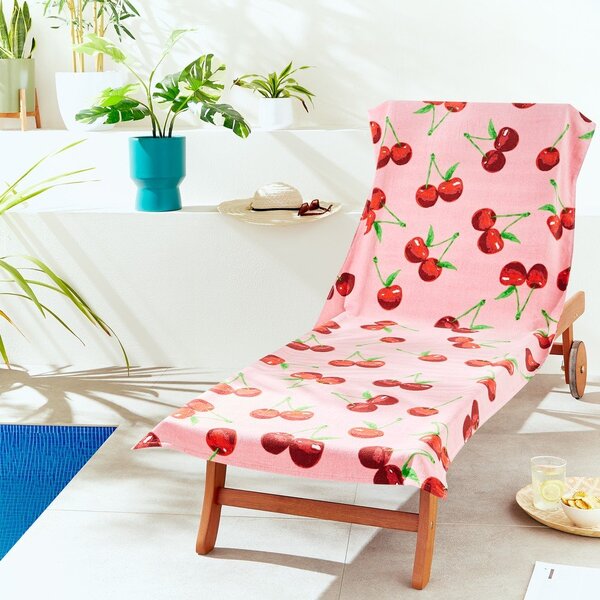 Rožnata bombažna brisača za na plažo 78x200 cm Cherries – Catherine Lansfield