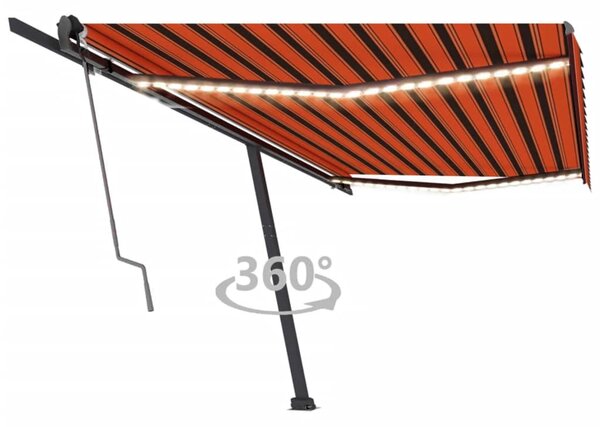 VidaXL Avtomatska tenda LED + senzor 500x300 cm oranžna/rjava