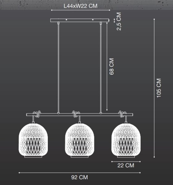 Nordlux - Lestenec na vrvici HISOKA 3xE27/40W/230V črna/bambus