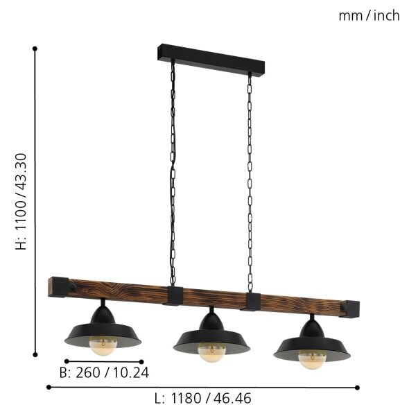 Eglo 44086 - Lestenec na verigi OLDBURY 3xE27/60W/230V - FSC certifikat