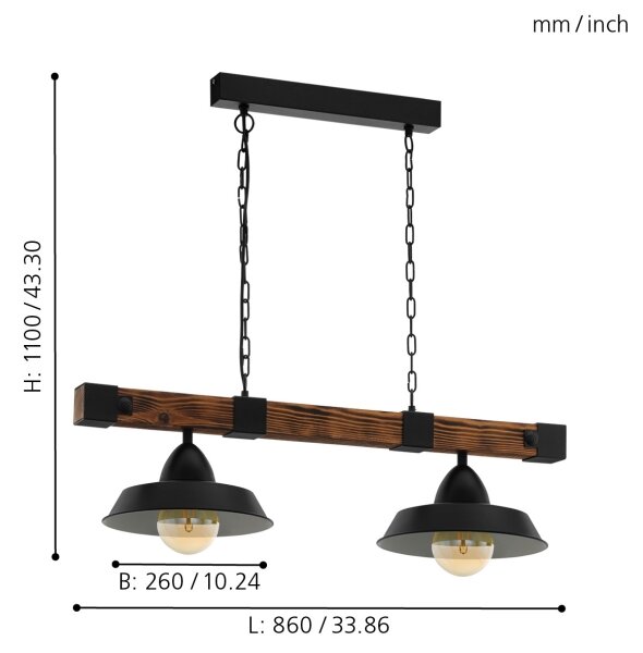 Eglo 44085 - Lestenec na verigi OLDBURY 2xE27/60W/230V - FSC certifikat