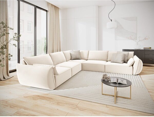 Bež žametna kotna sedežna garnitura Vanda – Mazzini Sofas