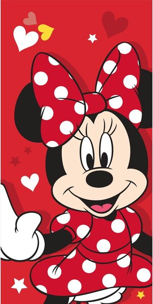 Rdeča bombažna otroška brisača 70x140 cm Minnie "Red heart" – Jerry Fabrics