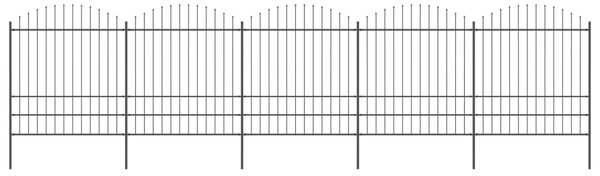 VidaXL Vrtna ograja s koničastimi vrhovi jeklo (1,75-2)x8,5 m črna