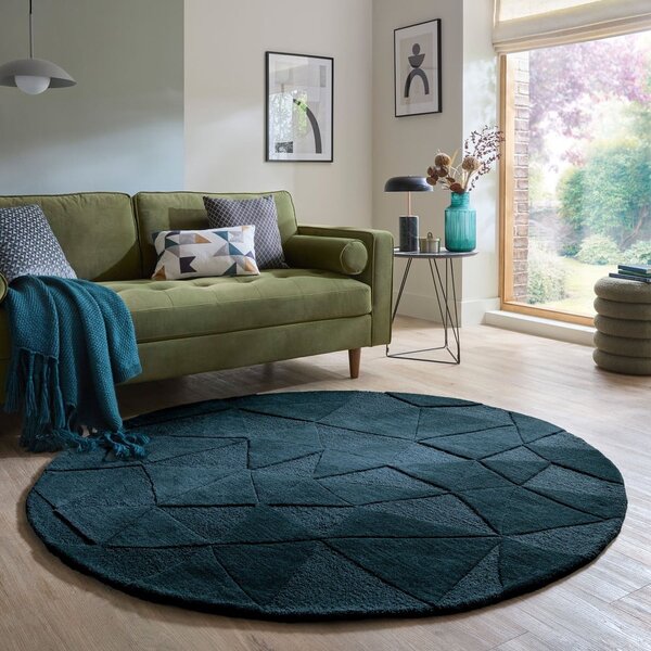 Zelenomodra ročno tkana volnena okrogla preproga ø 160 cm Shard Teal – Flair Rugs