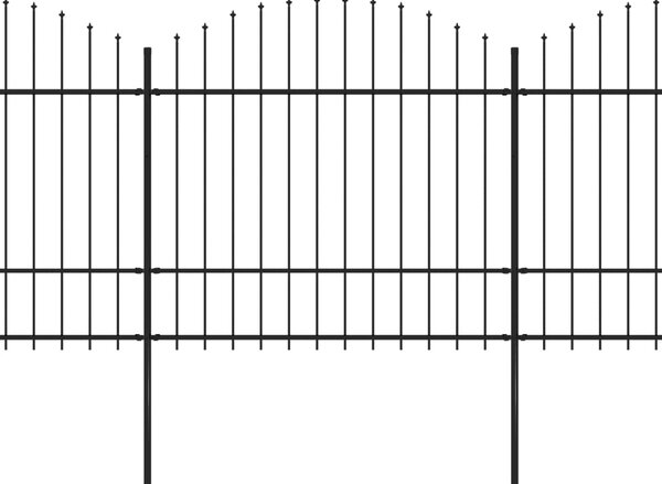 VidaXL Vrtna ograja s koničastimi vrhovi jeklo (1,5-1,75)x10,2 m črna