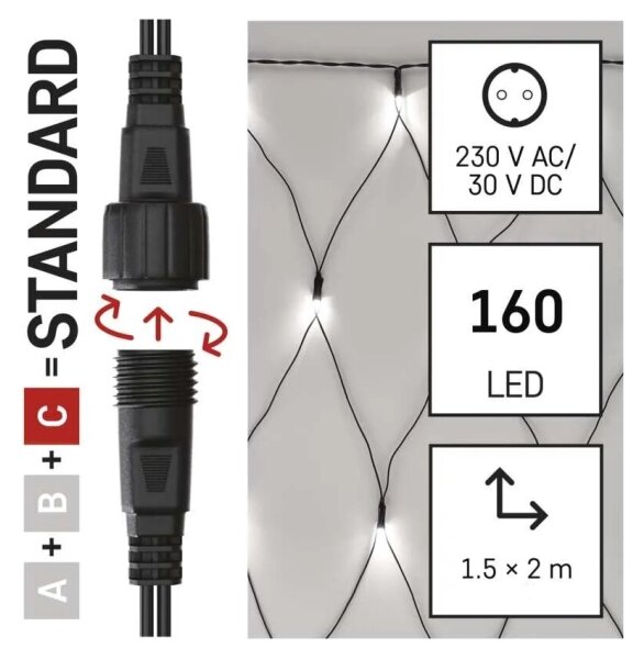 LED Zunanja božična veriga 160xLED/2x1,5m IP44 hladno bela