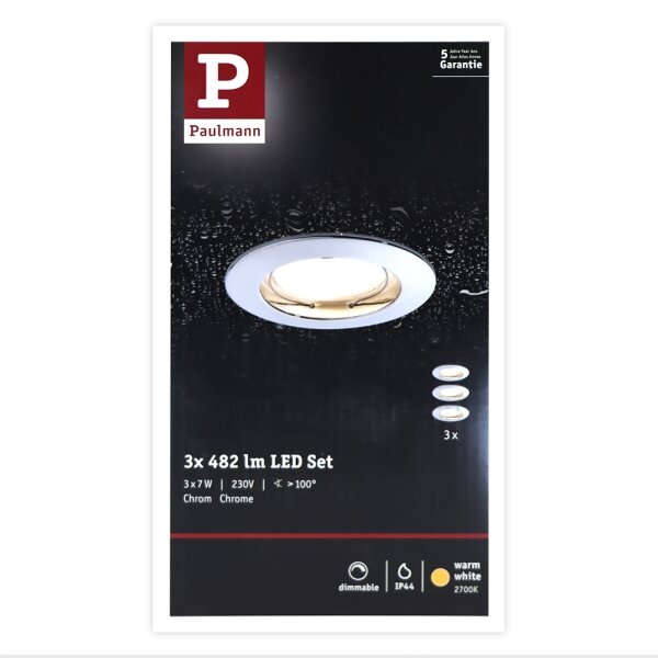 Paulmann 93960 - SET 3xLED/7W IP44 Zatemnitvena kopalniška svetilka COIN 230V