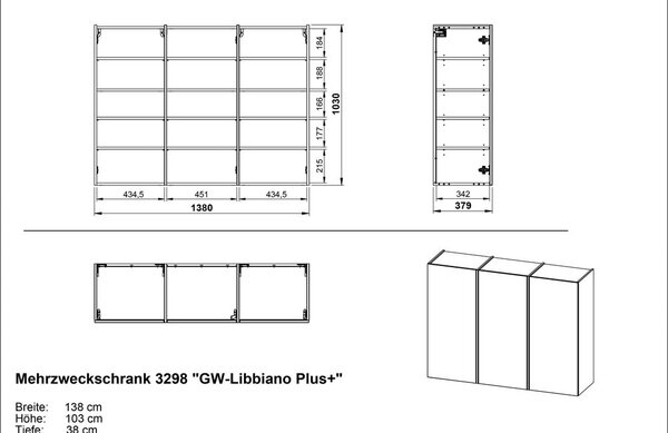 Kremno bela omara za hodnik 138x103x38 cm Libbiano – Germania