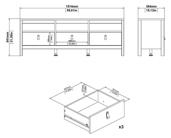 Sivo-bež TV omarica 151x54x38 cm Madrid – Tvilum
