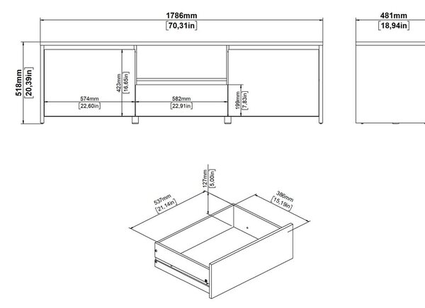Bela TV omarica v hrastovem dekorju 179x52x48 cm Next – Tvilum