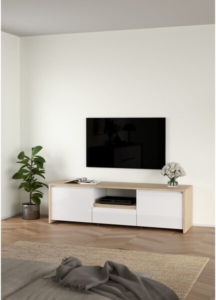 Bela TV omarica v hrastovem dekorju 179x52x48 cm Next – Tvilum